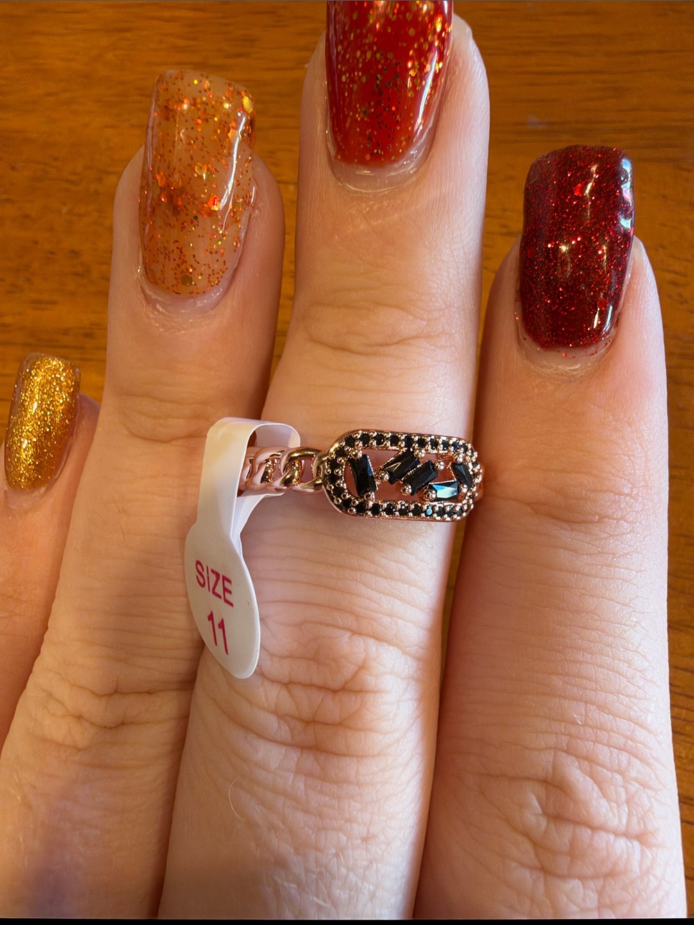 Rose Gold Ring with Black Stones - Size 11
